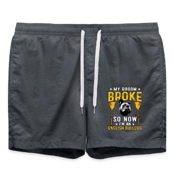 My broom Broke so now I'm an English Bulldog - Badeshorts - Anthrazit - Vorne - AI Model Male 185 light (185cm)
