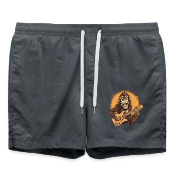 Affe Schimpanse spielt Acousitc Rock Gitarre - Badeshorts - Anthrazit - Vorne - AI Model Male 185 light (185cm)