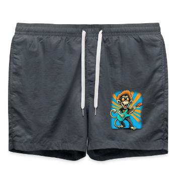 Affe Schimpanse spielt Acousitc Rock Gitarre - Badeshorts - Anthrazit - Vorne - AI Model Male 185 light (185cm)