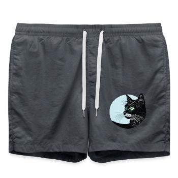 Chat noir - Short de bain - charbon - Devant - AI Model Male 185 light (185cm)