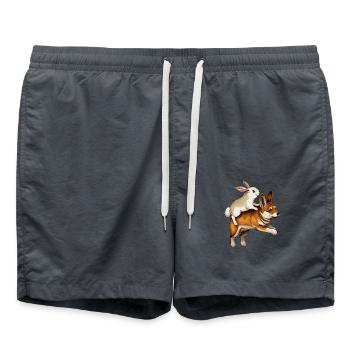 Shiba Inu Dog Carries Bunny - Cute Animal Lovers - Swim Trunks - anthracite - Front - AI Model Male 185 light (185cm)