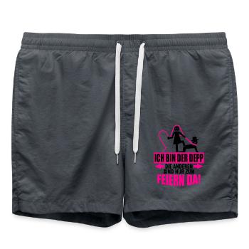 Junggesellenabschied Poltern Polterabend JGA - Badeshorts - Anthrazit - Vorne - AI Model Male 185 light (185cm)