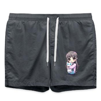 Anime Cats Kawaii Teen Otaku Girl With Cat - Swim Trunks - anthracite - Front - AI Model Male 185 light (185cm)