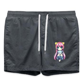 Anime Chats Kawaii Teen Otaku Fille Avec Chat - Short de bain - charbon - Devant - AI Model Male 185 light (185cm)