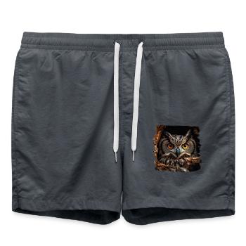 Eulen Kauz Owl Uhu Nachteule Eule - Badeshorts - Anthrazit - Vorne - AI Model Male 185 light (185cm)