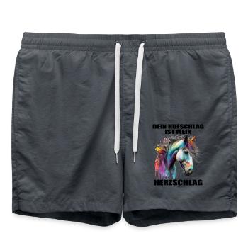 Pferde Herzschlag Reiten Hufe Hufeisen Herz Pony - Badeshorts - Anthrazit - Vorne - AI Model Male 185 light (185cm)