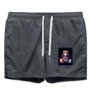 Kawaii Girl Anime Manga Girl Cat - Swim Trunks - anthracite - Front - AI Model Male 185 light (185cm)