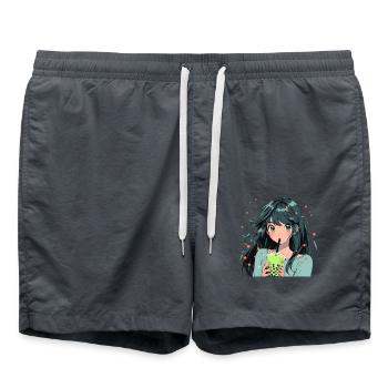 Anime et Boba Bubble Tea - Short de bain - charbon - Devant - AI Model Male 185 light (185cm)