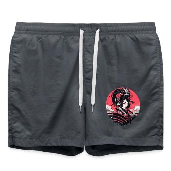 Asian 80s Japanese Retro Samurais Samurai - Swim Trunks - anthracite - Front - AI Model Male 185 light (185cm)