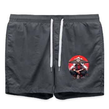 Asia 80s Japanese Retro Samurai Samurai - Swim Trunks - anthracite - Front - AI Model Male 185 light (185cm)