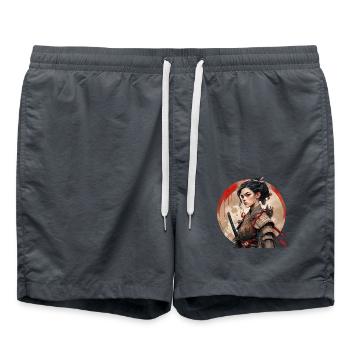 Asia 80s Japanese Retro Samurai Samurai - Swim Trunks - anthracite - Front - AI Model Male 185 light (185cm)