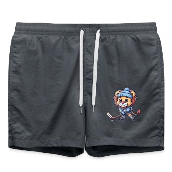 Cute Comic Löwe Eishockey-Spieler - Badeshorts - Anthrazit - Vorne - AI Model Male 185 light (185cm)