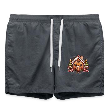 Lebkuchenhaus Kawaii Weihnachten - Badeshorts - Anthrazit - Vorne - AI Model Male 185 light (185cm)