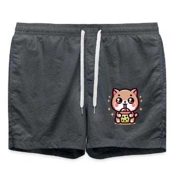 Katze Bubble Tea Boba Kawaii - Badeshorts - Anthrazit - Vorne - AI Model Male 185 light (185cm)
