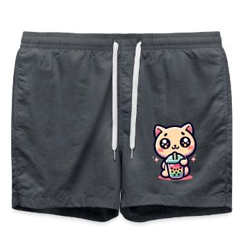 Katze Bubble Tea Boba Kawaii - Badeshorts - Anthrazit - Vorne - AI Model Male 185 light (185cm)