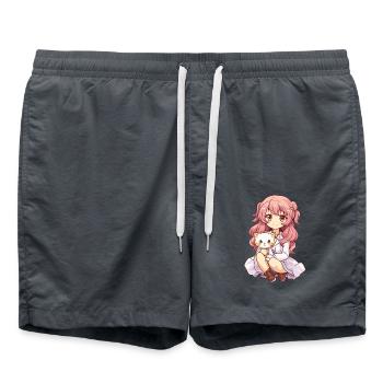 Kawaii Girl Anime Manga Fille et chat - Short de bain - charbon - Devant - AI Model Male 185 light (185cm)