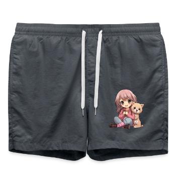 Kawaii Girl Anime Manga Fille et Chien - Short de bain - charbon - Devant - AI Model Male 185 light (185cm)