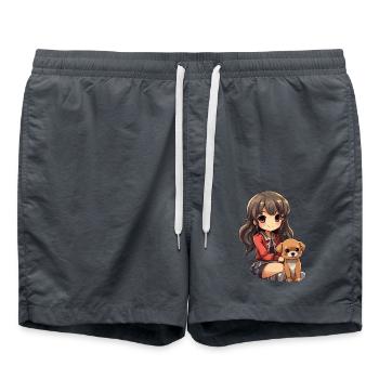 Kawaii Girl Anime Manga Fille et Chien - Short de bain - charbon - Devant - AI Model Male 185 light (185cm)