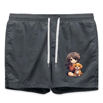 Kawaii Girl Anime Manga Fille et Chien - Short de bain - charbon - Devant - AI Model Male 185 light (185cm)