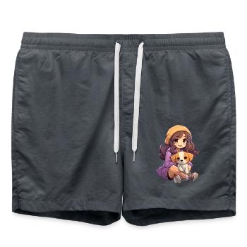 Kawaii Girl Anime Manga Fille et Chien - Short de bain - charbon - Devant - AI Model Male 185 light (185cm)