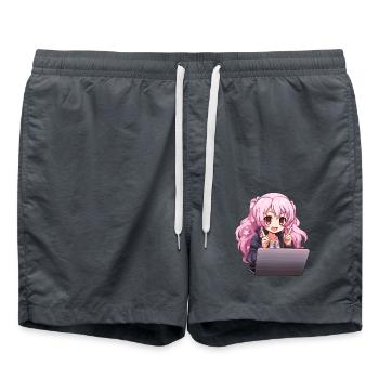 Kawaii Girl Anime and Gaming Anime Lover - Swim Trunks - anthracite - Front - AI Model Male 185 light (185cm)