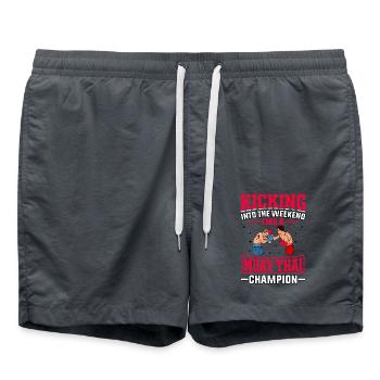 Kicking into the weekend like a muay thai champion - Swim Trunks - anthracite - Front - AI Model Male 185 light (185cm)