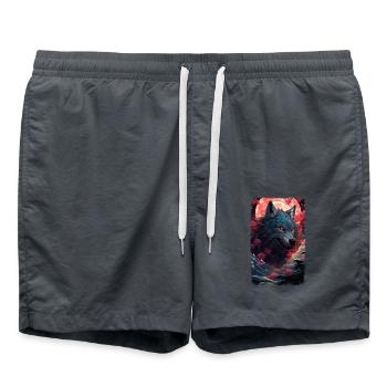 Spirit Wolf Fuchs Ästhetischer Japanischer Kitsune - Badeshorts - Anthrazit - Vorne - AI Model Male 185 light (185cm)