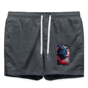 Spirit Wolf Fuchs Ästhetischer Japanischer Kitsune - Badeshorts - Anthrazit - Vorne - AI Model Male 185 light (185cm)
