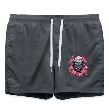 Japonais Hannya Démon Samouraï Guerrier Oni Masque - Short de bain - charbon - Devant - AI Model Male 185 light (185cm)