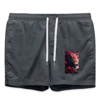 Spirit Wolf Fuchs Ästhetischer Japanischer Kitsune - Badeshorts - Anthrazit - Vorne - AI Model Male 185 light (185cm)