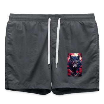 Spirit Wolf Fuchs Ästhetischer Japanischer Kitsune - Badeshorts - Anthrazit - Vorne - AI Model Male 185 light (185cm)