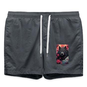 Spirit Wolf Fuchs Ästhetischer Japanischer Kitsune - Badeshorts - Anthrazit - Vorne - AI Model Male 185 light (185cm)