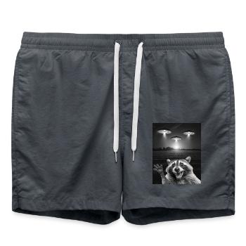 Lustiges Waschbären Selfie Vor UFOs Waschbär UFO - Badeshorts - Anthrazit - Vorne - AI Model Male 185 light (185cm)