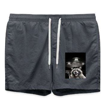 Lustiges Waschbären Selfie Vor UFOs Waschbär UFO - Badeshorts - Anthrazit - Vorne - AI Model Male 185 light (185cm)