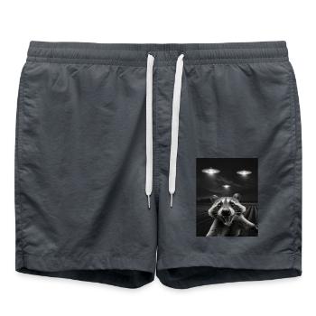 Lustiges Waschbären Selfie Vor UFOs Waschbär UFO - Badeshorts - Anthrazit - Vorne - AI Model Male 185 light (185cm)