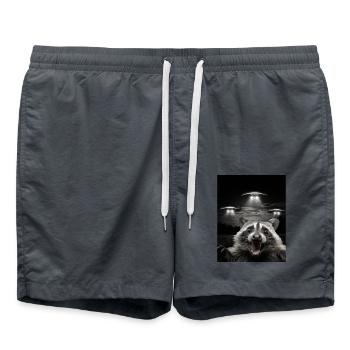 Lustiges Waschbären Selfie Vor UFOs Waschbär UFO - Badeshorts - Anthrazit - Vorne - AI Model Male 185 light (185cm)