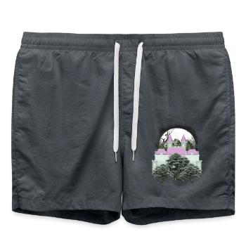 Château Vintage Château Fesutung Médiéval des années 80 - Short de bain - charbon - Devant - AI Model Male 185 light (185cm)