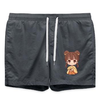 Jolie fille d’anime avec ventilateur - Short de bain - charbon - Devant - AI Model Male 185 light (185cm)