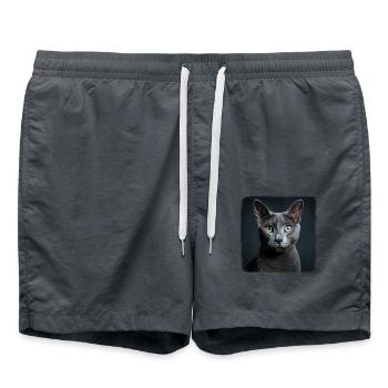 Russian Blue Cat Russisch Blau Katze - Swim Trunks - anthracite - Front - AI Model Male 185 light (185cm)