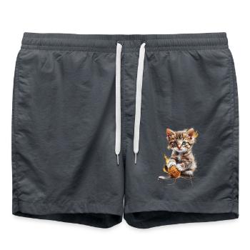 Playful kitten with ball of yarn - Swim Trunks - anthracite - Front - AI Model Male 185 light (185cm)