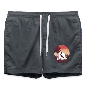 Flamingo Illustration - Badeshorts - Anthrazit - Vorne - AI Model Male 185 light (185cm)