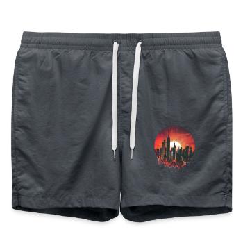 Stilvolles Sonnenuntergang Großstadt Motiv - Badeshorts - Anthrazit - Vorne - AI Model Male 185 light (185cm)