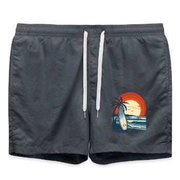 Surfbrett Am Strand Bei Sonnenuntergang - Badeshorts - Anthrazit - Vorne - AI Model Male 185 light (185cm)