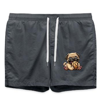 Pug Cookie Sweet Dessert Biscuit - Swim Trunks - anthracite - Front - AI Model Male 185 light (185cm)