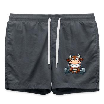 Kuh Stier Bulle Gewichtheber Barbell - Badeshorts - Anthrazit - Vorne - AI Model Male 185 light (185cm)