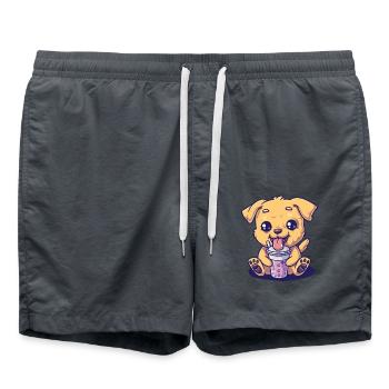 Hund der Bubble Tee trinkt Boba and Dogs Anime - Badeshorts - Anthrazit - Vorne - AI Model Male 185 light (185cm)