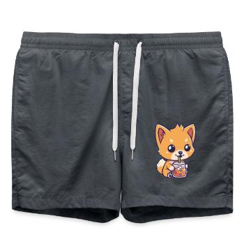 Hund der Bubble Tee trinkt Boba and Dogs Anime - Badeshorts - Anthrazit - Vorne - AI Model Male 185 light (185cm)
