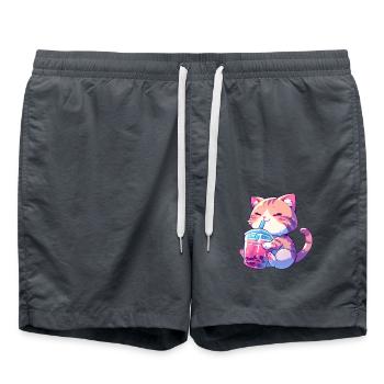 Hund der Bubble Tee trinkt Boba and Dogs Anime - Badeshorts - Anthrazit - Vorne - AI Model Male 185 light (185cm)