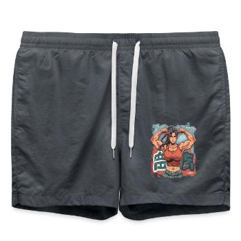 Full Power: Muscular Bodybuilding Girl - Swim Trunks - anthracite - Front - AI Model Male 185 light (185cm)