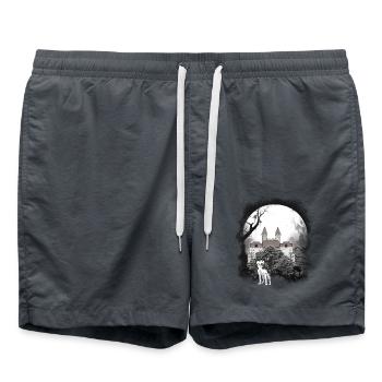 Medieval Castle Forest Wolves Fairy Tale Wehrwolf - Swim Trunks - anthracite - Front - AI Model Male 185 light (185cm)